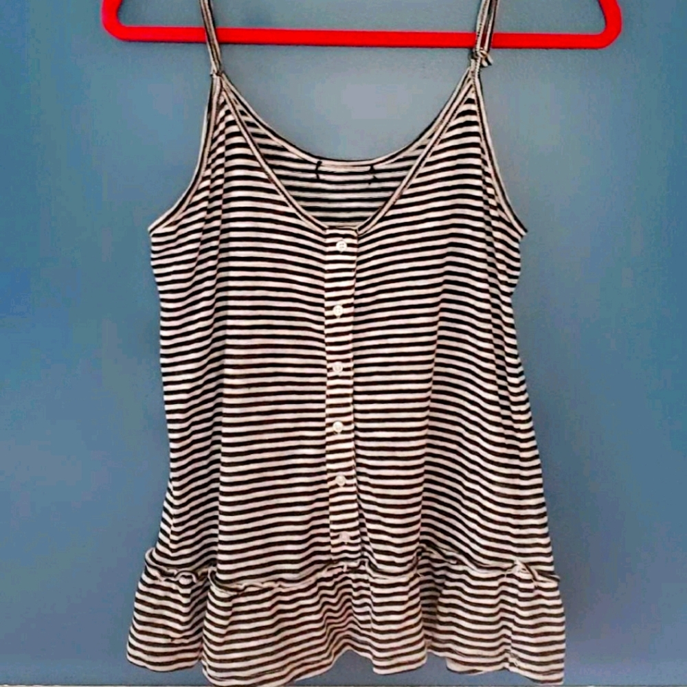 Ruffle Black and White Tank